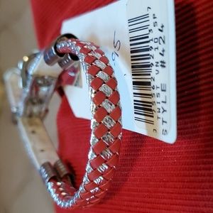 Dog collar red with silver pattern size 10